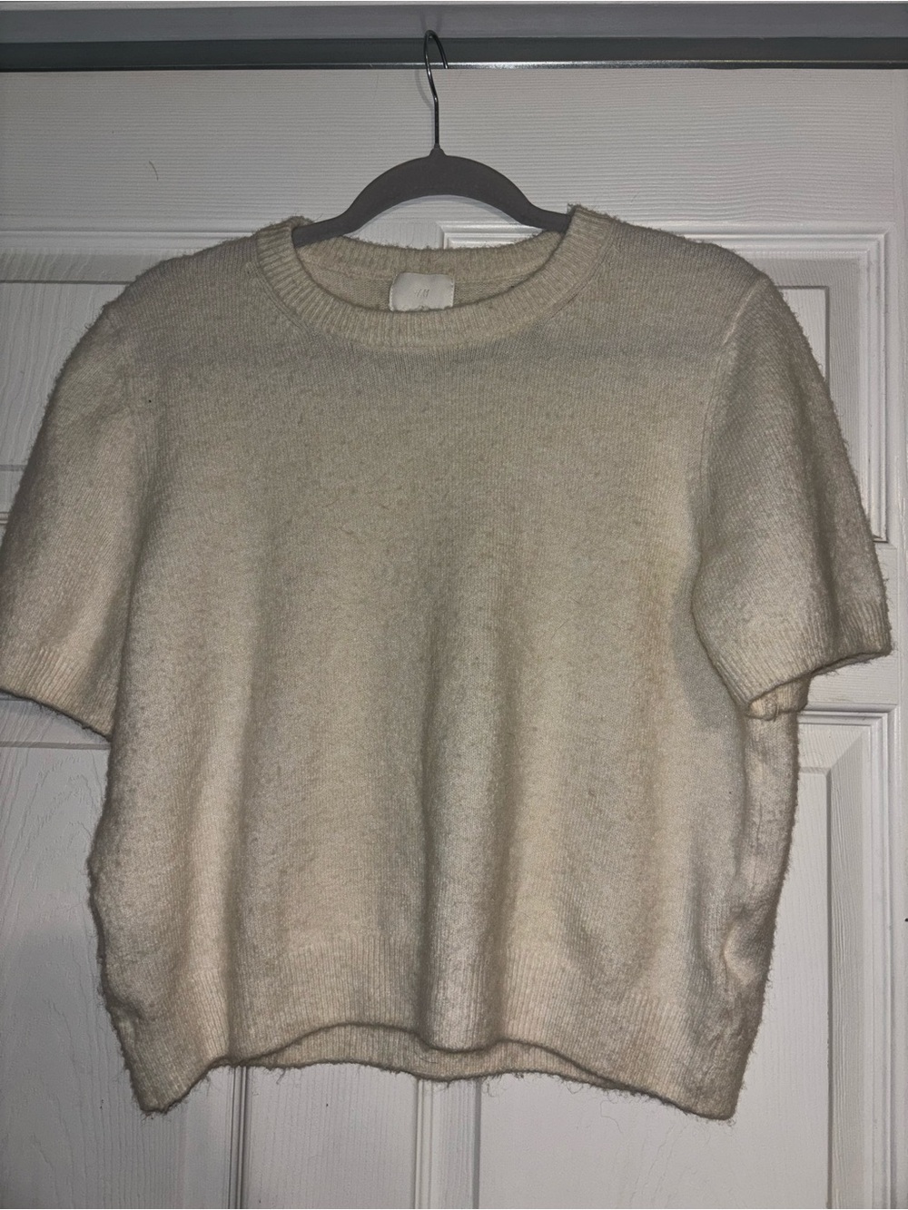 H&M Women's by Short-Sleeve Crewneck Sweater in Off-White